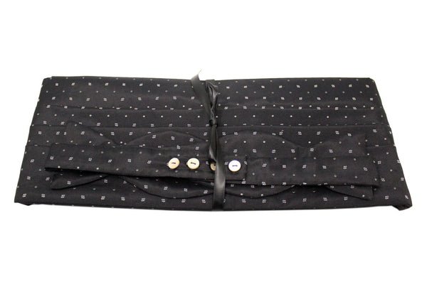Black Satin Geometric Shapes / Dots Cummerbund + Bow Tie Set