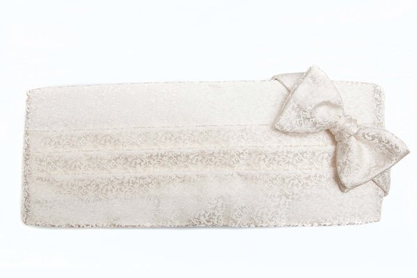White Tonal Vine Texture Cummerbund Set