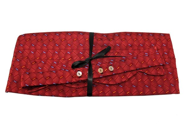 Red Geometric Cummerbund + Bow Tie Set
